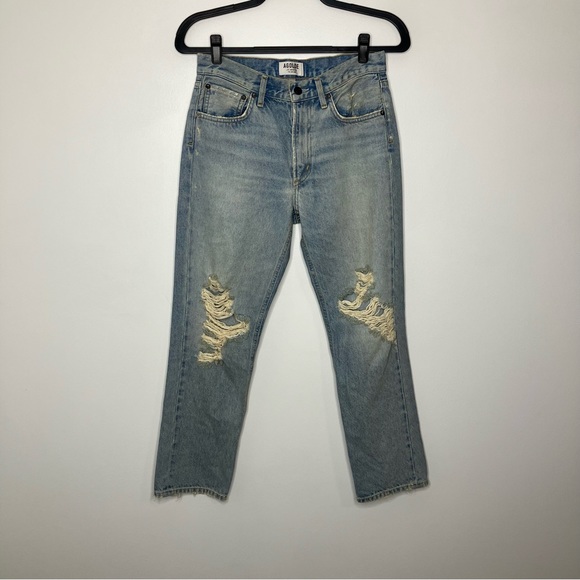 AGOLDE Light Wash Distressed Straight Leg Jeans 27 - Picture 1 of 4